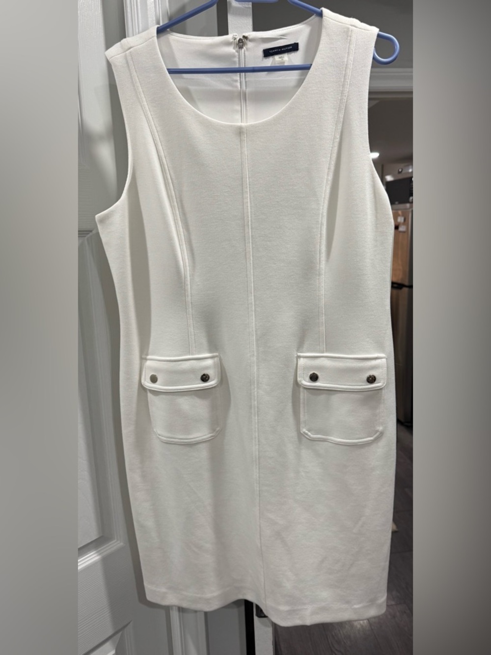 NWT Tommy Hilfiger white formal dress with tags and gold buttons on pockets